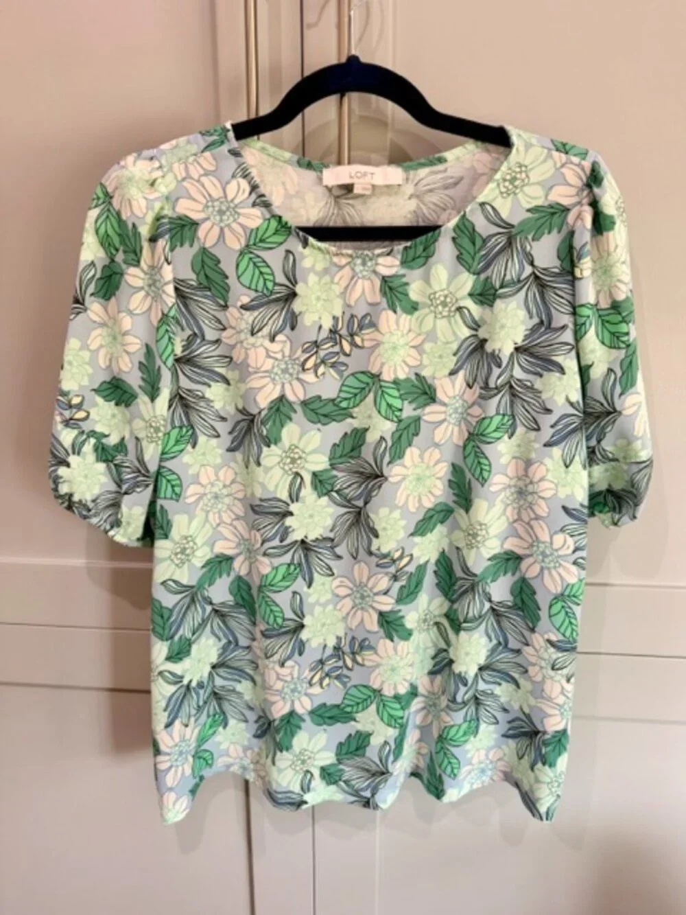 LOFT light blue floral short sleeve blouse